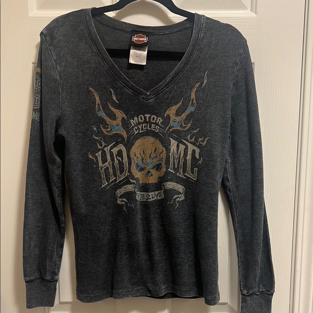 Harley-Davidson Distressed Black Themal Long Sleeve Shirt
